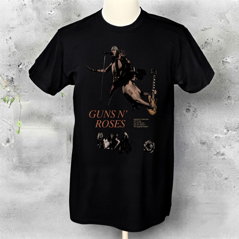 Guns N' Roses Rock Band Tour Concert Graphic Vintage Black T-Shirt